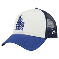 Men's New Era White/Royal Los Angeles Dodgers Checkered Flag A-Frame Trucker 9FORTY Adjustable Hat