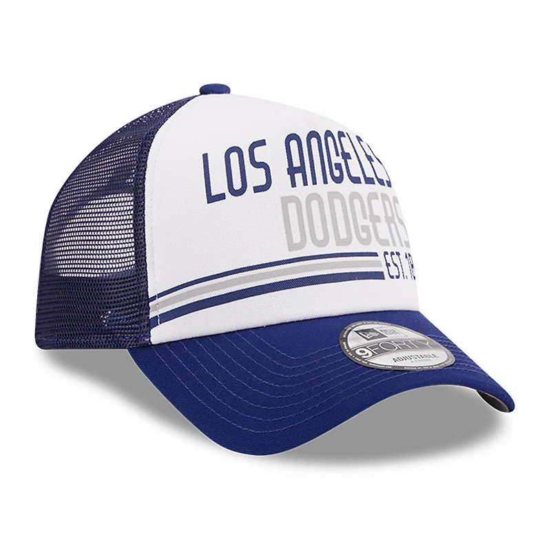 Men's New Era White/Royal Los Angeles Dodgers Stacked A-Frame Trucker 9FORTY Adjustable Hat
