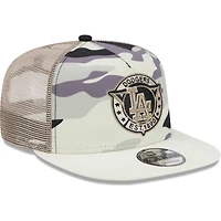 Casquette Snapback 9FIFTY Trucker Snapback à cadre en A des Los Angeles Dodgers de New Era, blanche et chromée pour homme