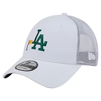 Men's New Era  White Los Angeles Dodgers Flag 9FORTY Trucker Adjustable Hat