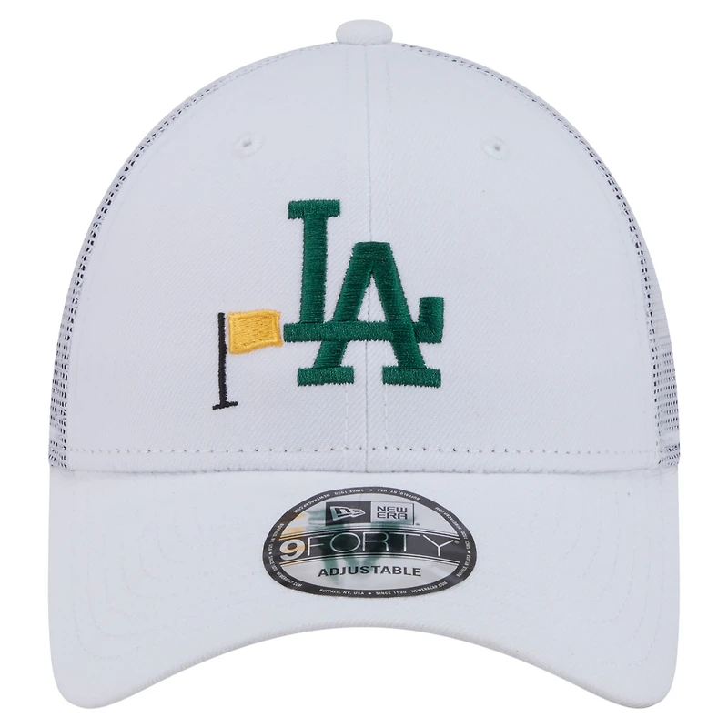 Men's New Era White Los Angeles Dodgers Flag 9FORTY Trucker Adjustable Hat