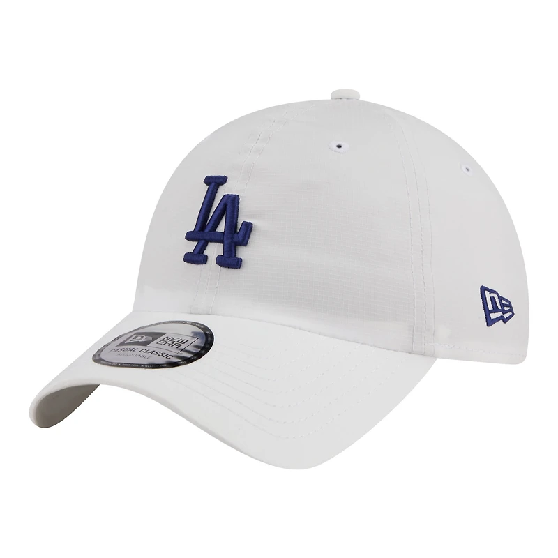 Casquette New Era blanche Los Angeles Dodgers pour homme, style classique décontracté et ajustable en tissu ripstop.
