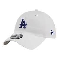 Casquette New Era blanche Los Angeles Dodgers pour homme, style classique décontracté et ajustable en tissu ripstop.