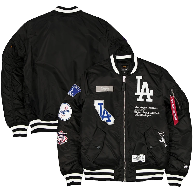 Men's New Era x Alpha Industries Black Los Angeles Dodgers Full-Zip Bomber Jacket