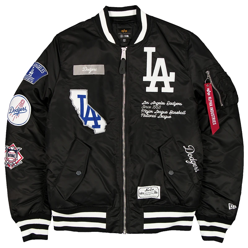 Men's New Era x Alpha Industries Black Los Angeles Dodgers Full-Zip Bomber Jacket