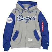 Veste à capuche zippée New Era x Alpha Industries pour homme, gris chiné/bleu royal, Los Angeles Dodgers