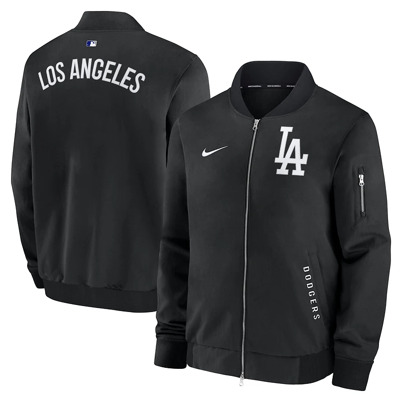 Veste aviateur décontractée entièrement zippée Nike Royal Los Angeles Dodgers Authentic Collection Dugout pour homme