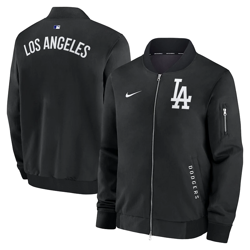 Men's Nike Black Los Angeles Dodgers Authentic Collection Dugout Relaxed Full-Zip Bomber Jacket