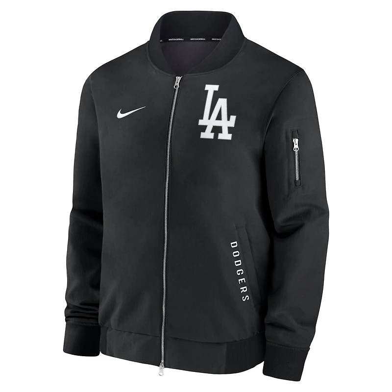 Men's Nike Black Los Angeles Dodgers Authentic Collection Dugout Relaxed Full-Zip Bomber Jacket