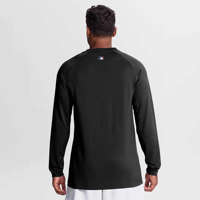 T-shirt à manches longues raglan Nike noir Los Angeles Dodgers Authentic Collection Game Time pour homme
