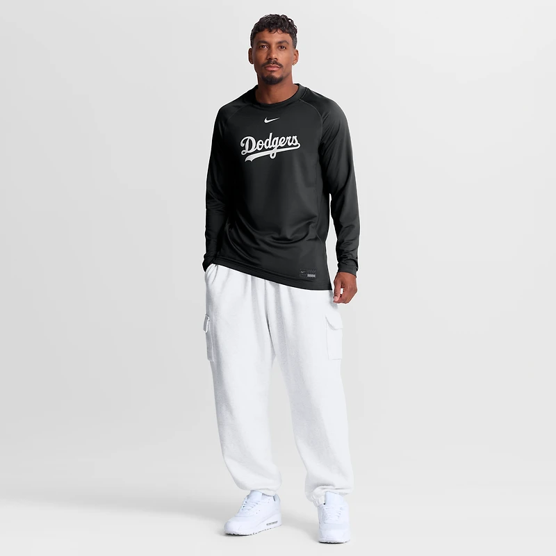 T-shirt à manches longues raglan Nike noir Los Angeles Dodgers Authentic Collection Game Time pour homme