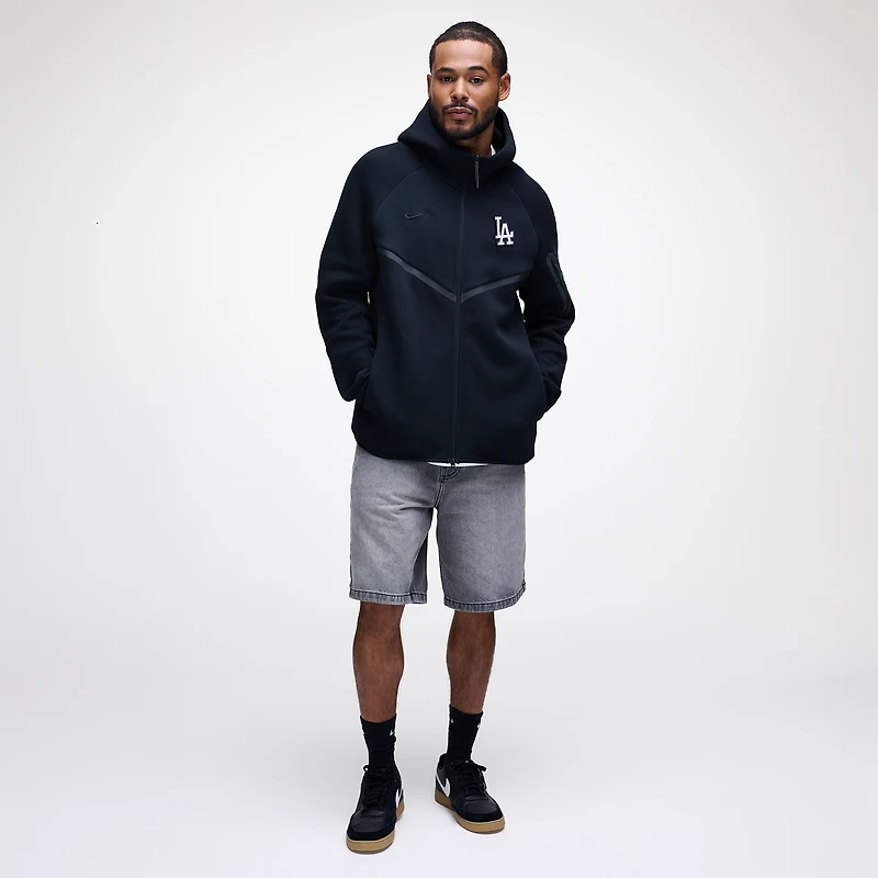 Sweat à capuche zippé Nike Tech Fleece raglan noir Los Angeles Dodgers pour homme