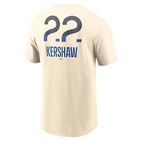 T-shirt avec nom et numéro Nike Clayton Kershaw pour homme, crème, Los Angeles Dodgers 2024 City Connect Fuse