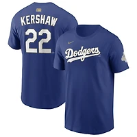 T-shirt homme Nike Clayton Kershaw bleu marine Los Angeles Dodgers Collection Or 2026 avec nom et numéro du joueur