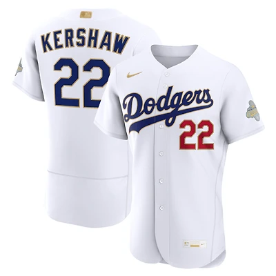Maillot authentique Nike Clayton Kershaw blanc Los Angeles Dodgers Collection Or 2026 pour homme