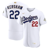 Maillot authentique Nike Clayton Kershaw blanc Los Angeles Dodgers Collection Or 2026 pour homme