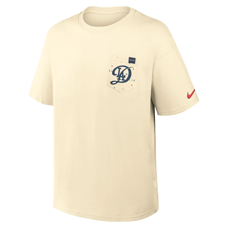 T-shirt Nike City Connect 2-Hit Max90 Pocket pour homme, couleur crème, Los Angeles Dodgers