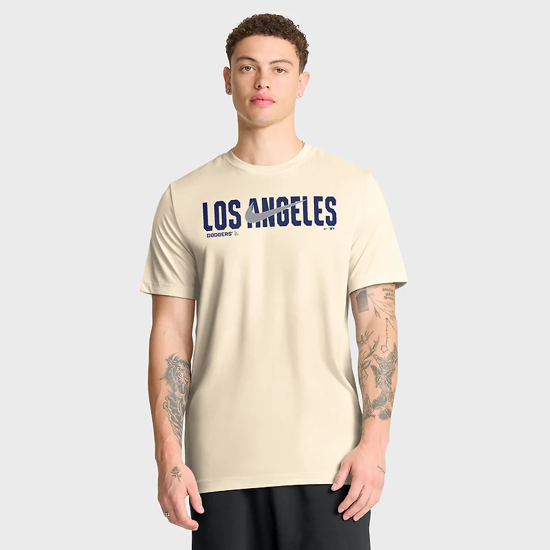 T-shirt Nike Legend Dri-FIT gris chiné pour homme, Los Angeles Dodgers, logo Swoosh.