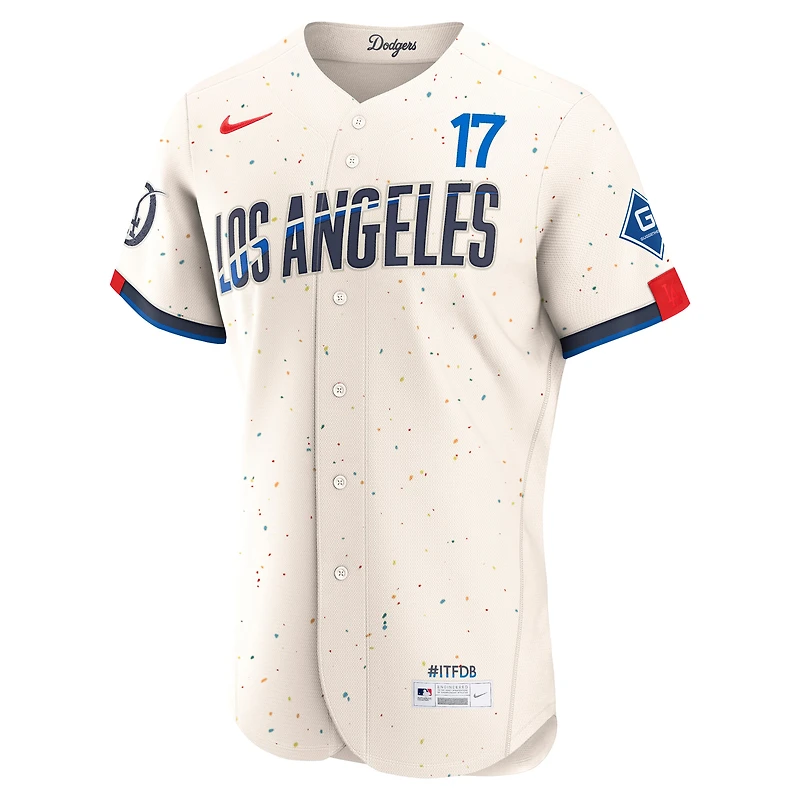 Men's Nike Cream Shohei Ohtani Los Angeles Dodgers City Connect Authentic Sponsor Patch Jersey
