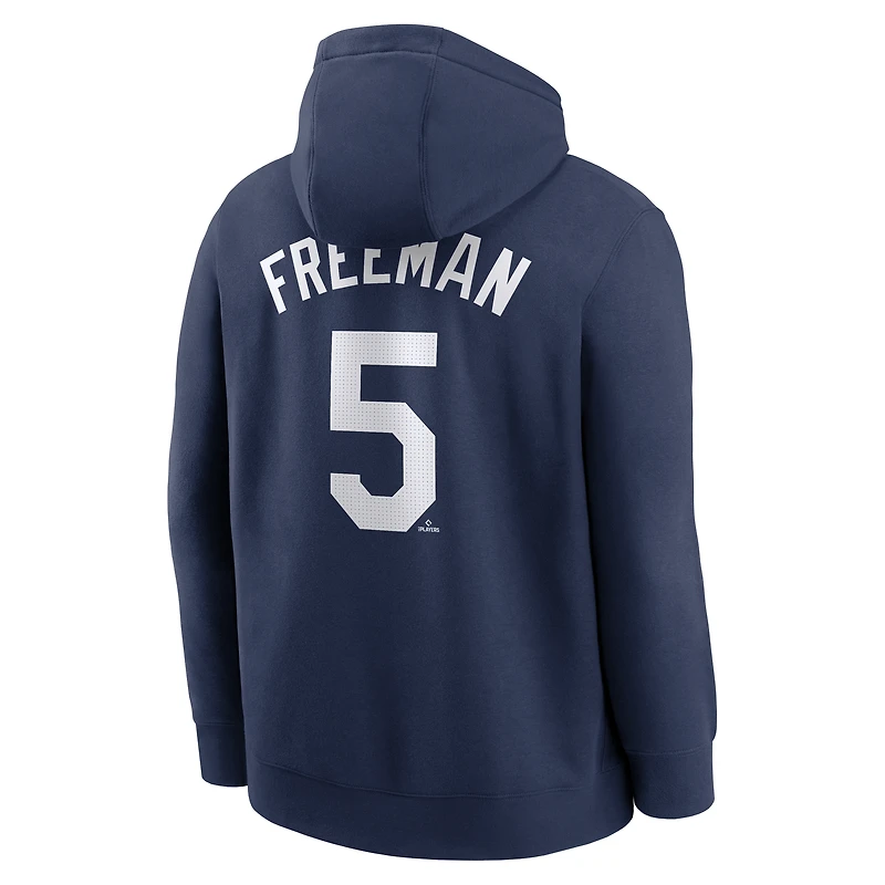 Sweat à capuche Nike Freddie Freeman bleu marine pour homme avec nom et numéro de joueur des Dodgers Los Angeles