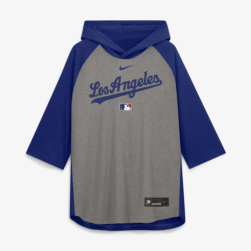 T-shirt à capuche Nike Authentic Collection Flux Dri-FIT gris pour homme, Los Angeles Dodgers