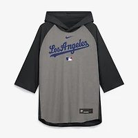 Men's Nike Gray Los Angeles Dodgers Authentic Collection Flux Dri-FIT Raglan 3/4-Sleeve Hooded T-Shirt