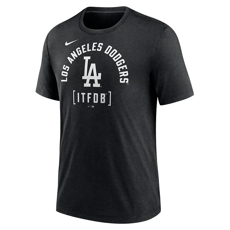 T-shirt Nike Heather Black Los Angeles Dodgers Swing Big Tri-Blend pour homme