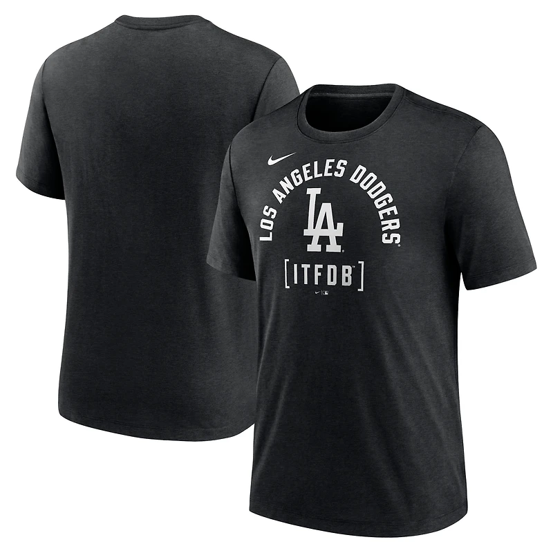 T-shirt Nike Heather Black Los Angeles Dodgers Swing Big Tri-Blend pour homme