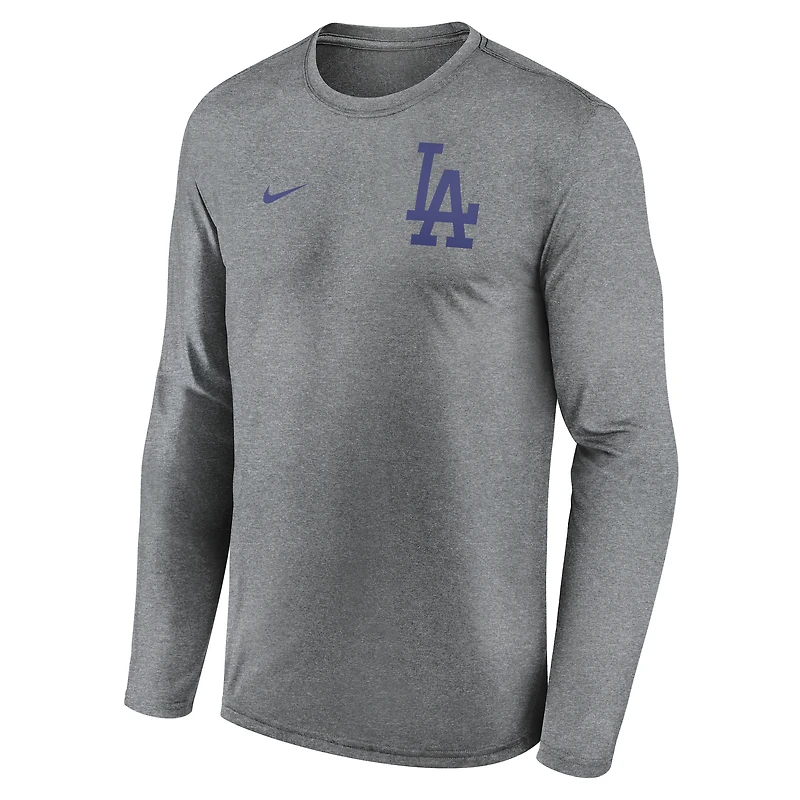 Men's Nike Heather Charcoal Los Angeles Dodgers 2-Hit Legend Dri-FIT Long Sleeve T-Shirt