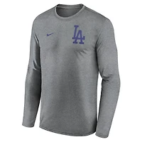 Men's Nike Heather Charcoal Los Angeles Dodgers 2-Hit Legend Dri-FIT Long Sleeve T-Shirt