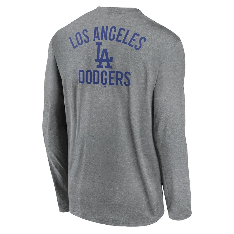 Men's Nike Heather Charcoal Los Angeles Dodgers 2-Hit Legend Dri-FIT Long Sleeve T-Shirt