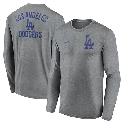 Men's Nike Heather Charcoal Los Angeles Dodgers 2-Hit Legend Dri-FIT Long Sleeve T-Shirt