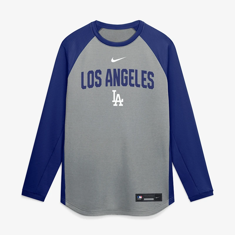 Sweat-shirt raglan Dri-FIT Nike pour homme, coloris gris anthracite chiné, collection authentique des Dodgers de Los Angeles