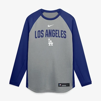 Sweat-shirt raglan Dri-FIT Nike pour homme, coloris gris anthracite chiné, collection authentique des Dodgers de Los Angeles