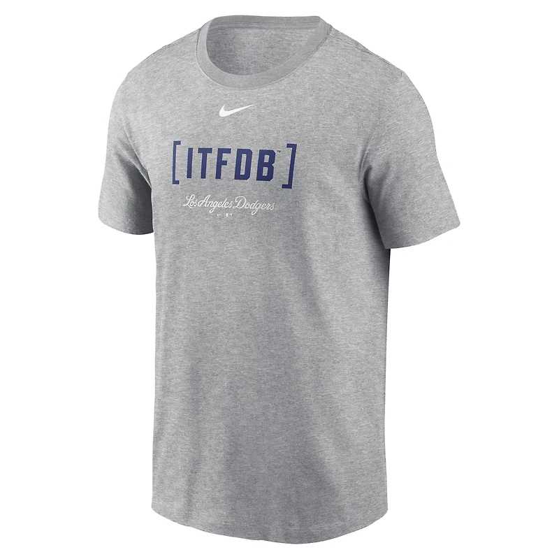 T-shirt Nike gris chiné pour homme avec phrase de l'équipe des Dodgers Los Angeles