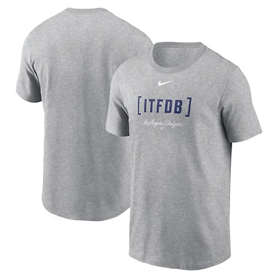 T-shirt Nike gris chiné pour homme avec phrase de l'équipe des Dodgers Los Angeles
