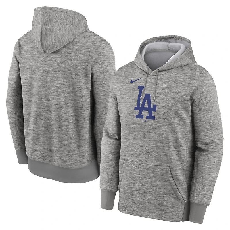 Sweat à capuche Therma Nike pour homme, gris chiné, logo principal des Los Angeles Dodgers