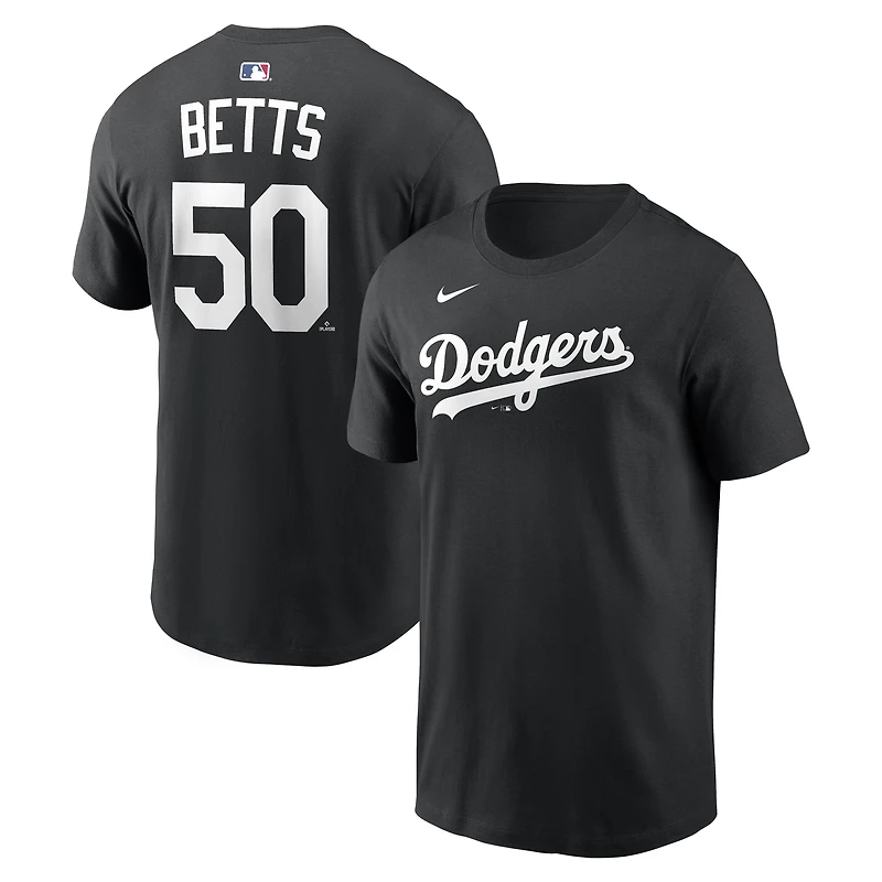 T-shirt Nike Mookie Betts noir pour homme, Los Angeles Dodgers, avec nom et numéro