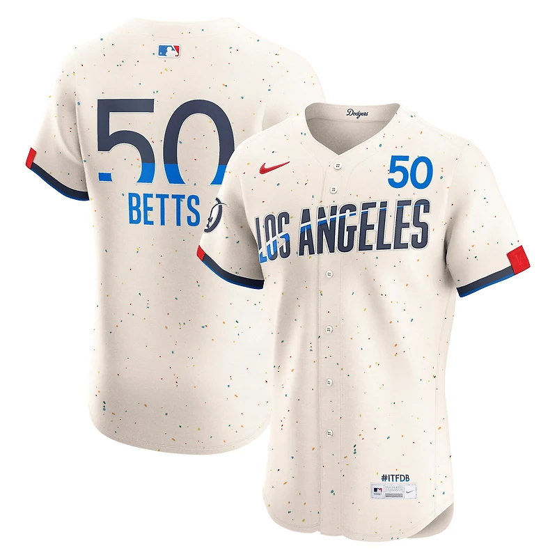 Maillot Nike Mookie Betts crème pour homme des Dodgers de Los Angeles City Connect Elite