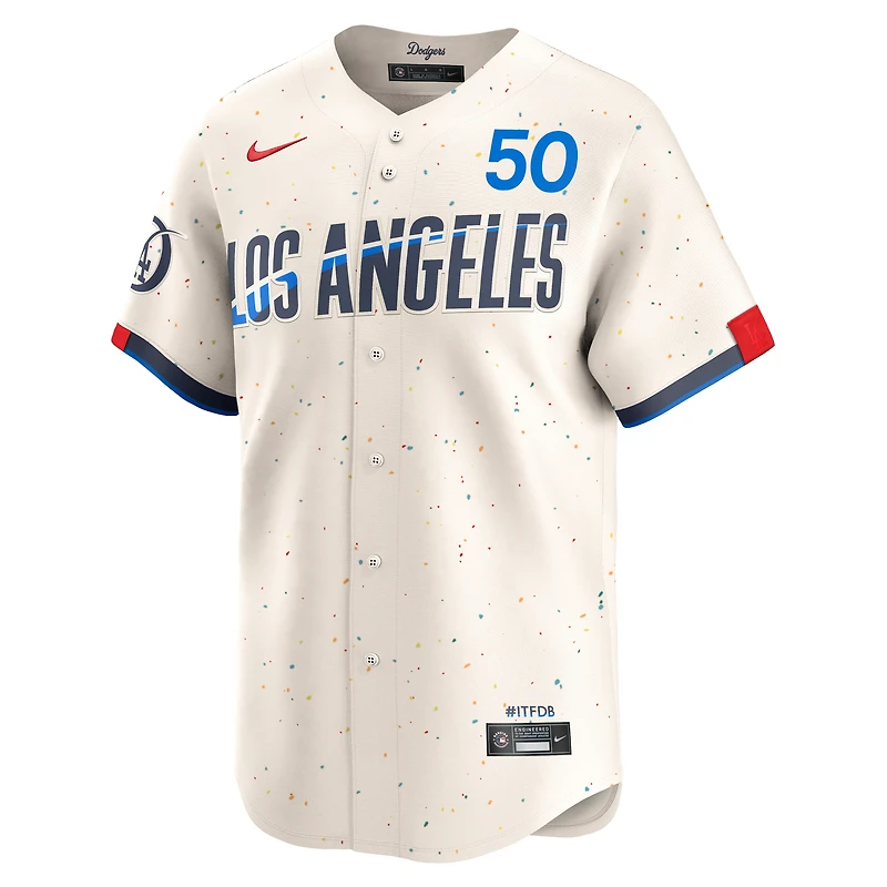 Maillot Nike Mookie Betts crème pour homme, édition limitée City Connect des Dodgers de Los Angeles