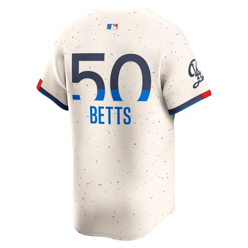 Maillot Nike Mookie Betts crème pour homme, édition limitée City Connect des Dodgers de Los Angeles