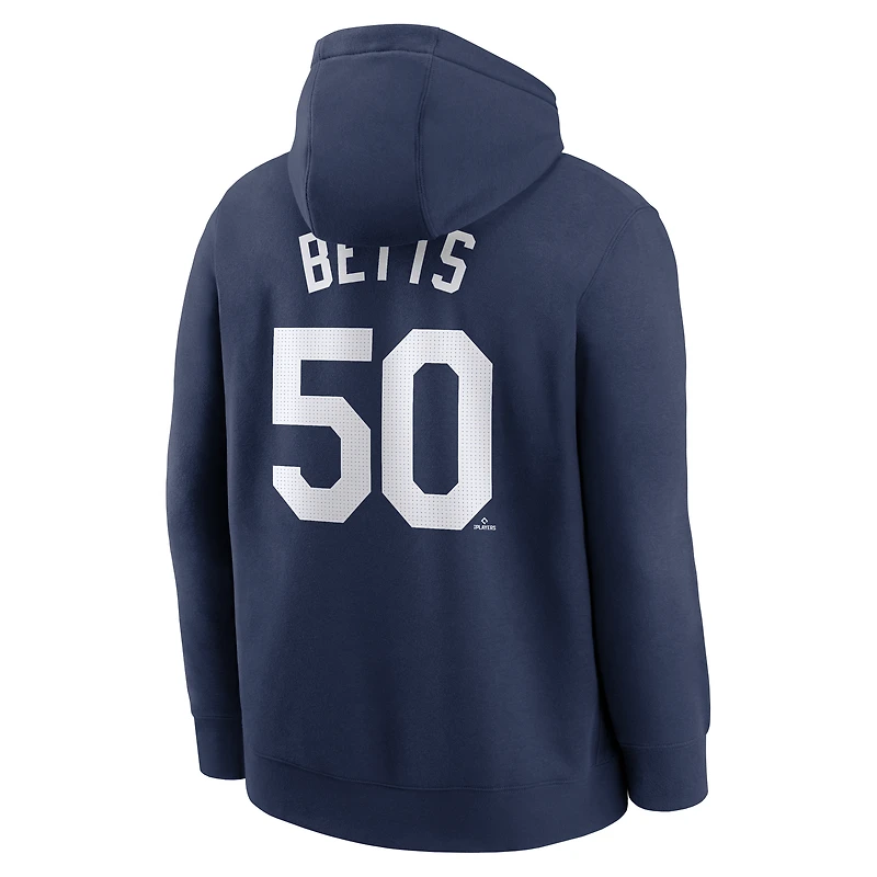 Sweat à capuche Nike Mookie Betts bleu marine pour homme, avec nom et numéro de joueur des Dodgers Los Angeles