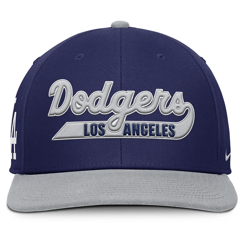 Casquette Nike Pro Performance Snapback bleu marine/gris pour homme des Los Angeles Dodgers