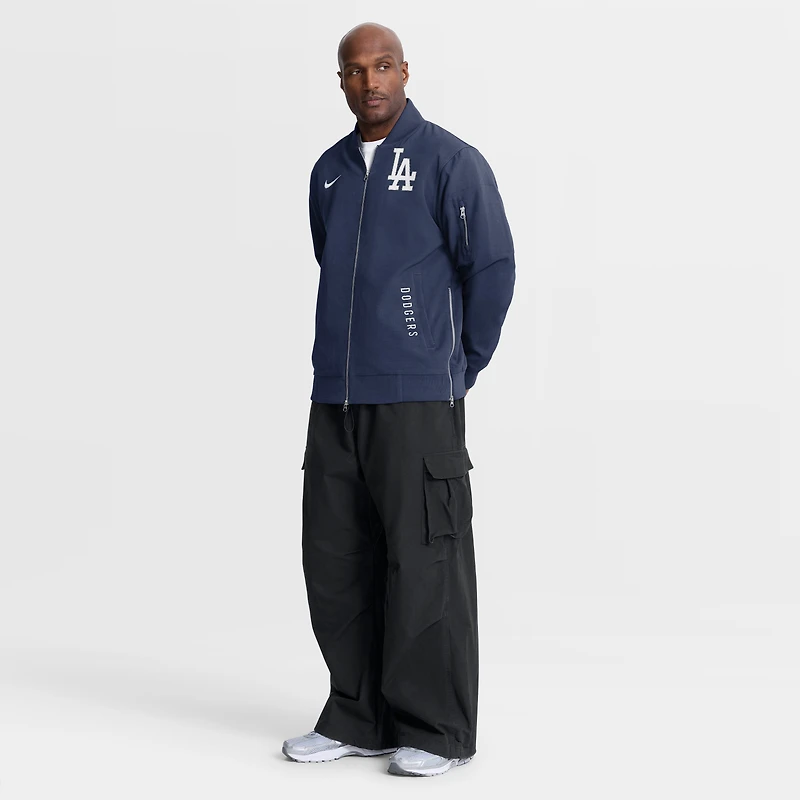 Veste bomber zippée décontractée Nike pour homme, collection Authentic Los Angeles Dodgers, bleu marine