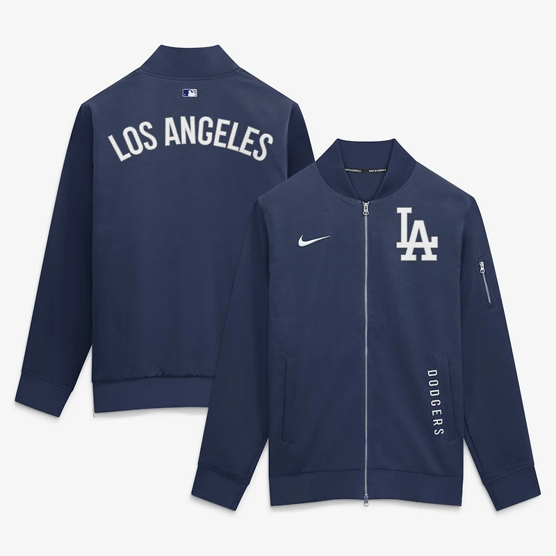 Veste bomber zippée décontractée Nike pour homme, collection Authentic Los Angeles Dodgers, bleu marine