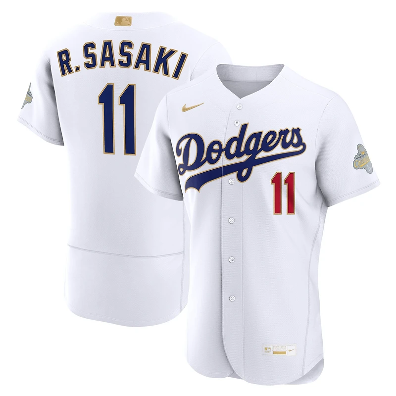 Men's Nike Roki Sasaki White Los Angeles Dodgers 2026 Gold Collection Authentic Jersey