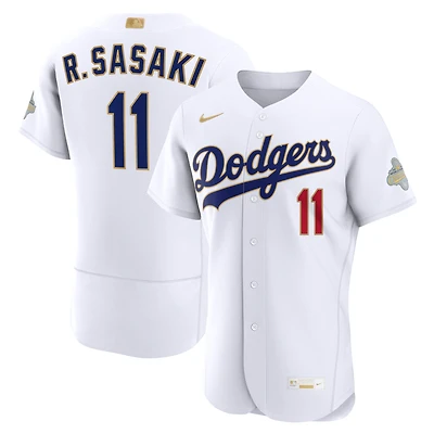 Men's Nike Roki Sasaki White Los Angeles Dodgers 2026 Gold Collection Authentic Jersey