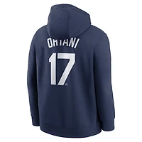 Sweat à capuche Nike Shohei Ohtani bleu marine pour homme, avec nom et numéro du joueur des Dodgers de Los Angeles.