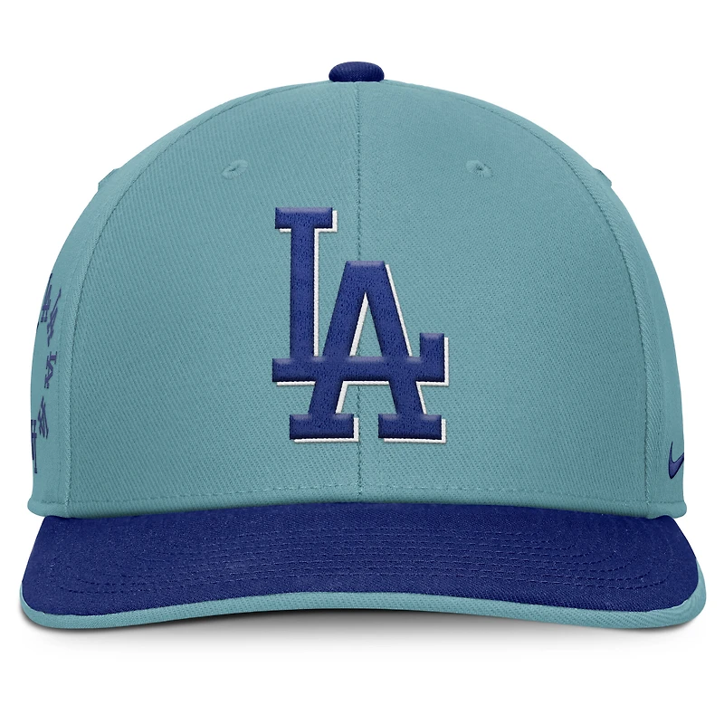 Casquette Nike turquoise à visière snapback Pro Performance pour homme des Dodgers de Los Angeles, fête des pères