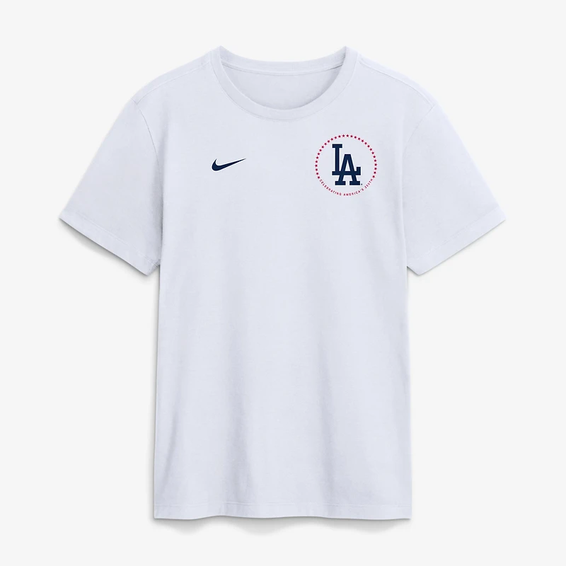 Men's Nike White Los Angeles Dodgers Celebrating America's 250th Logo T-Shirt